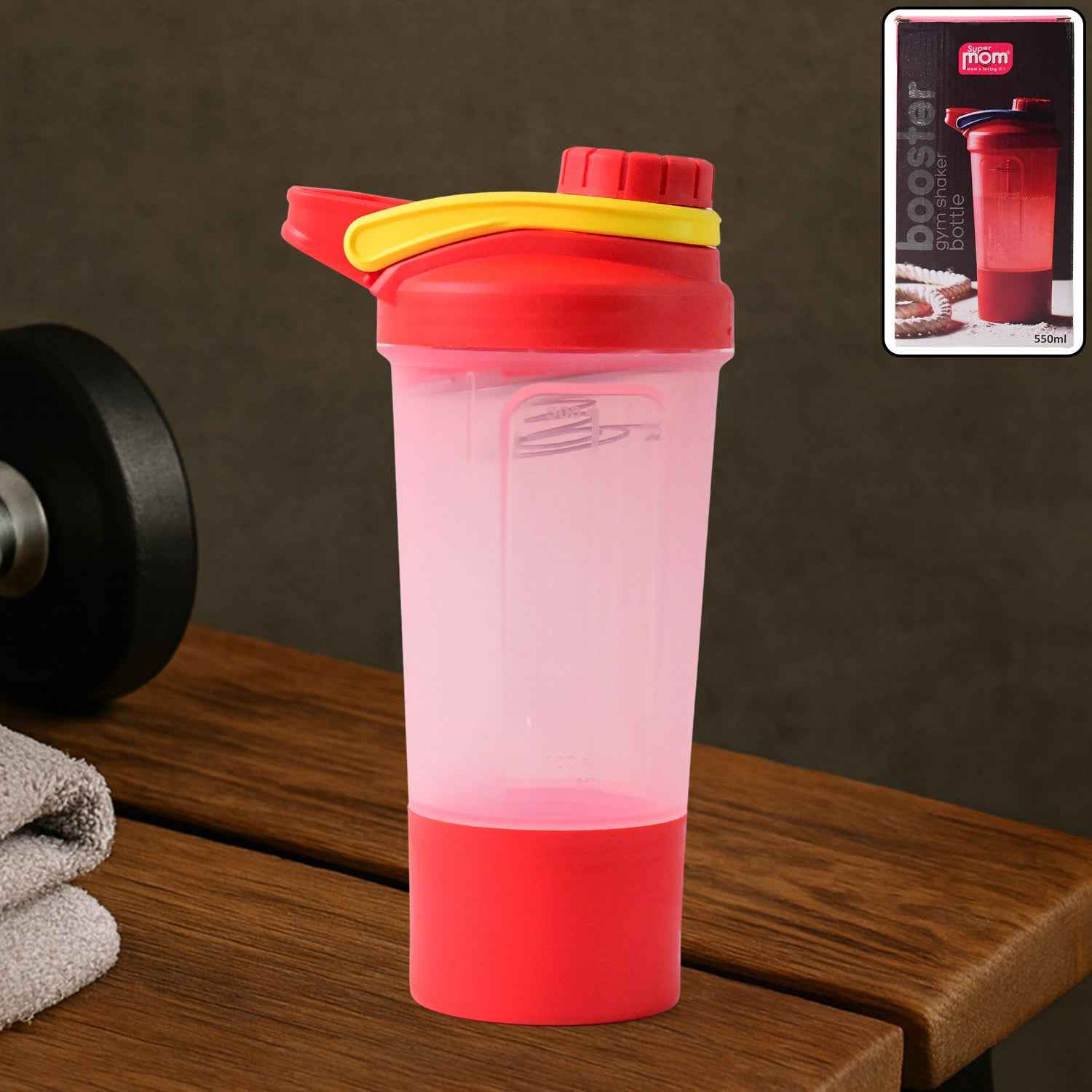 Supermom Premium Booster Gym Shaker Bottle With Mixing Ball (550Ml 1 Pc) - BeSh Deals®