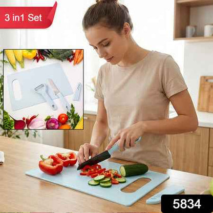 3 In 1 Kitchen Knife  Chopping Board Set (1 Set)