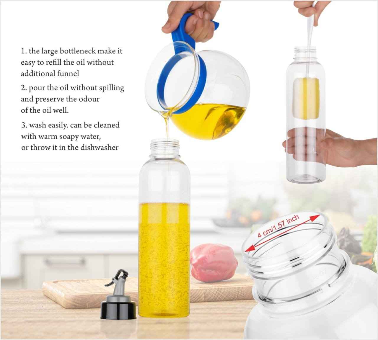 1Ltr Oil Dispenser With Lid Clear Drip Free Spout Controlled Use - BeSh Deals®