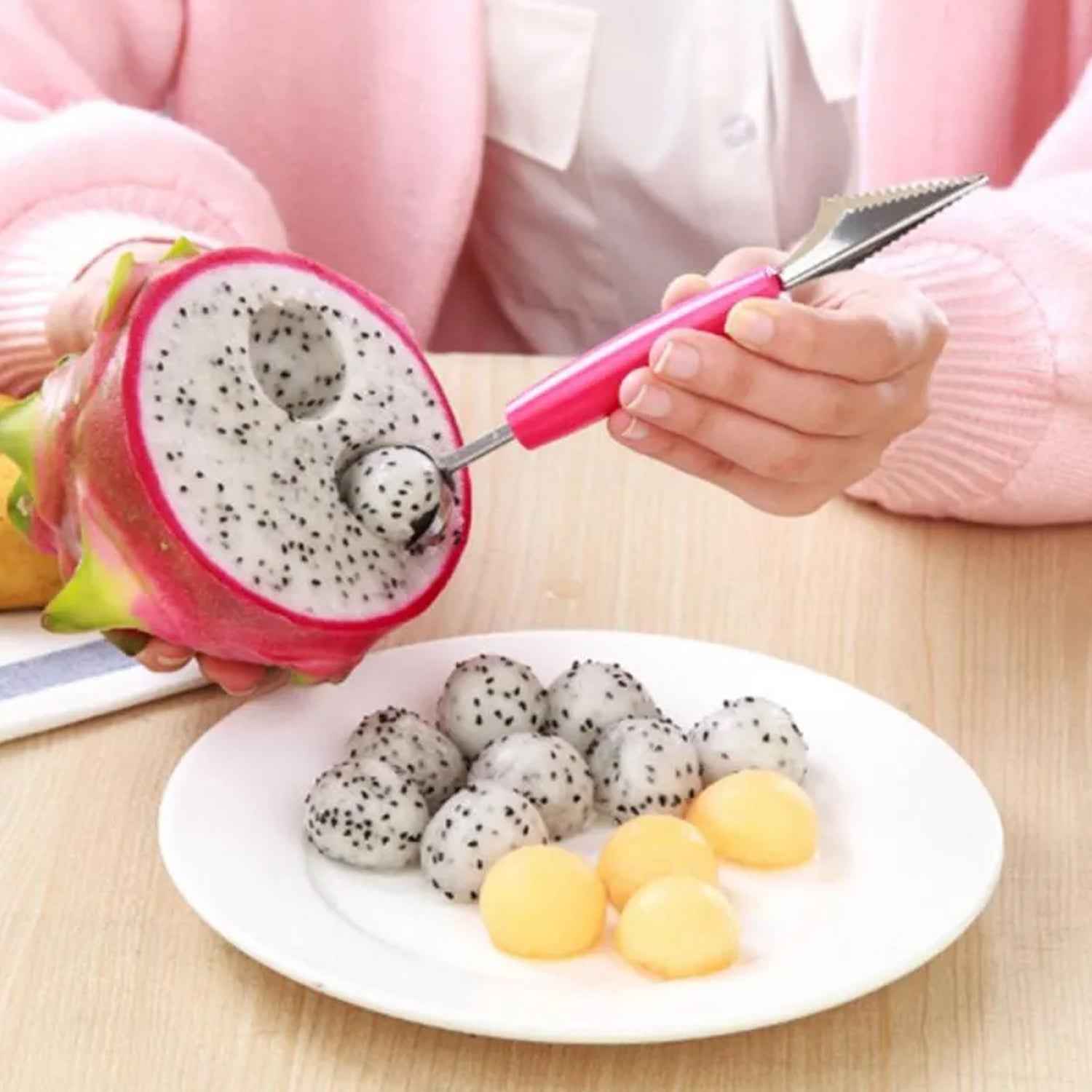 Multifunctional Stainless Steel Fruit Vegetable Pattern Carving Knife Peeler Corer Spherical Dig Ball Scoop Garnishing Dig Ball Spoon Kit. - BeSh Deals®