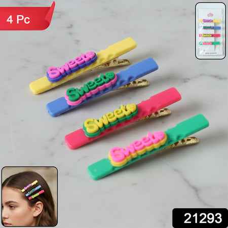 Sweet Text Decorative Hair Clip Set (4 Pc)