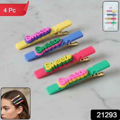 Sweet Text Decorative Hair Clip Set (4 Pc)