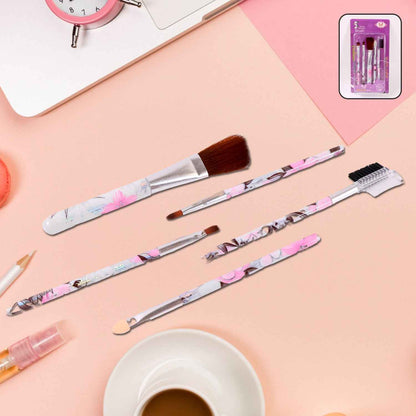 Floral Makeup Brush Set For Eyes Lips And Face (5 Pc)