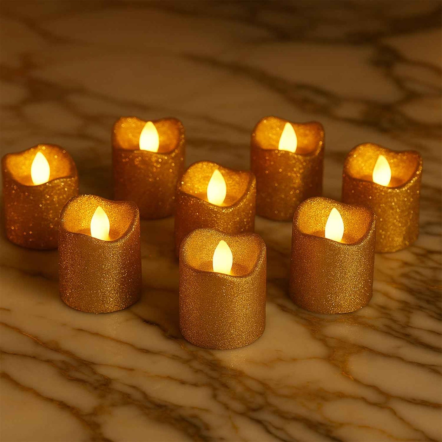 Christmas Premium Glitter Led Tealight Candles (9 Pc Set)