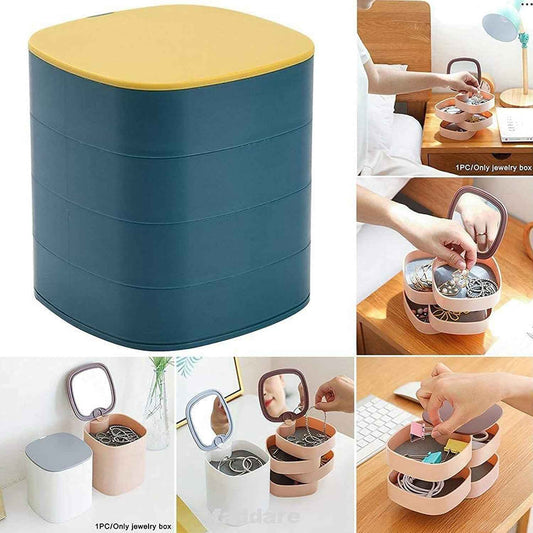 4023 4 Layers Jewellery Box 360 Degree Rotating Jewelry Box Jewelry And Earring Organizer Box With Mirror Accessory Storage Box (Multicolor)