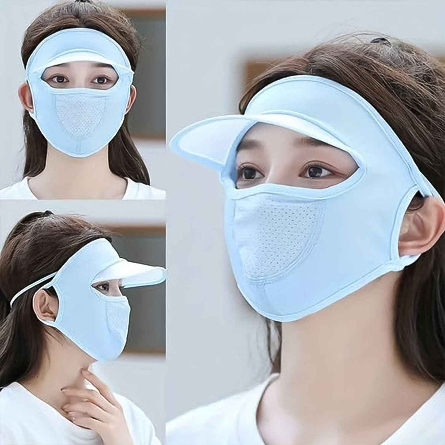 Womens Full Face Uv Protection Cap With Built In Mask And Wide Brim Visor Breathable (1 Pc) - BeSh Deals®