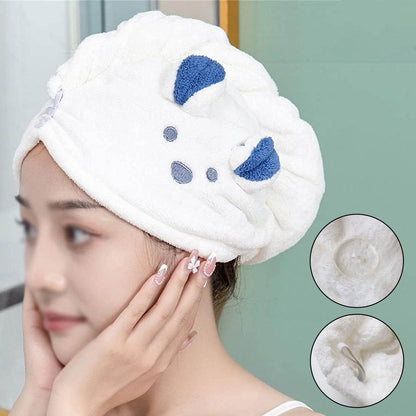 Soft Microfiber Hair Drying Towel Wrap With Cute Animal Ears  Button Closure (1 Pc) - Best Deals at BeSh Deals®