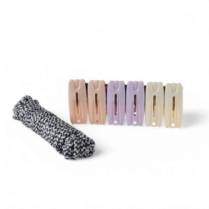 Cloth Drying Rope With Clips  Convenient And Durable Hanging Solution (7 Pc Set)