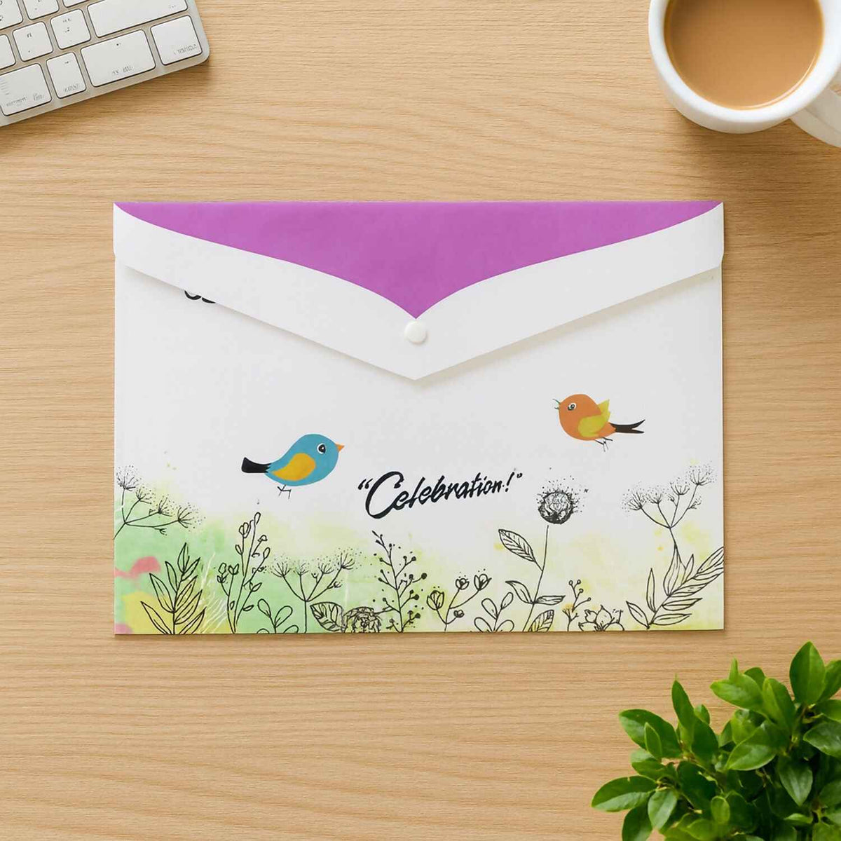 Mix Design A4 Printed Document Folder With Decorative Button Closure (1 Pc)