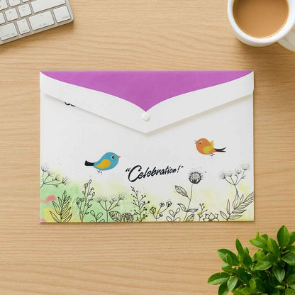 Mix Design A4 Printed Document Folder With Decorative Button Closure (1 Pc)