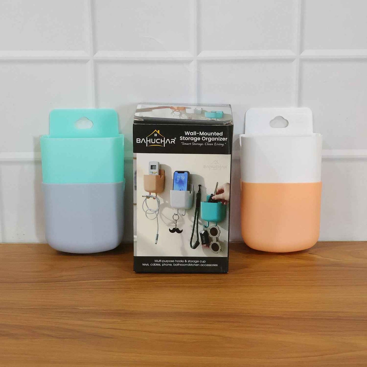 Multi-purpose Plastic Wall Mounted Mobile Charging Holder Set (4 Pc)