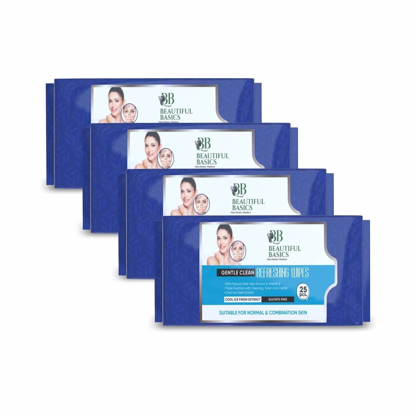 Beautiful Basics Dry Oily Sensitive  Normal Skin Face Wipes (4 Pkts X 100 Pcs Wipes) - Best Deals at BeSh Deals®