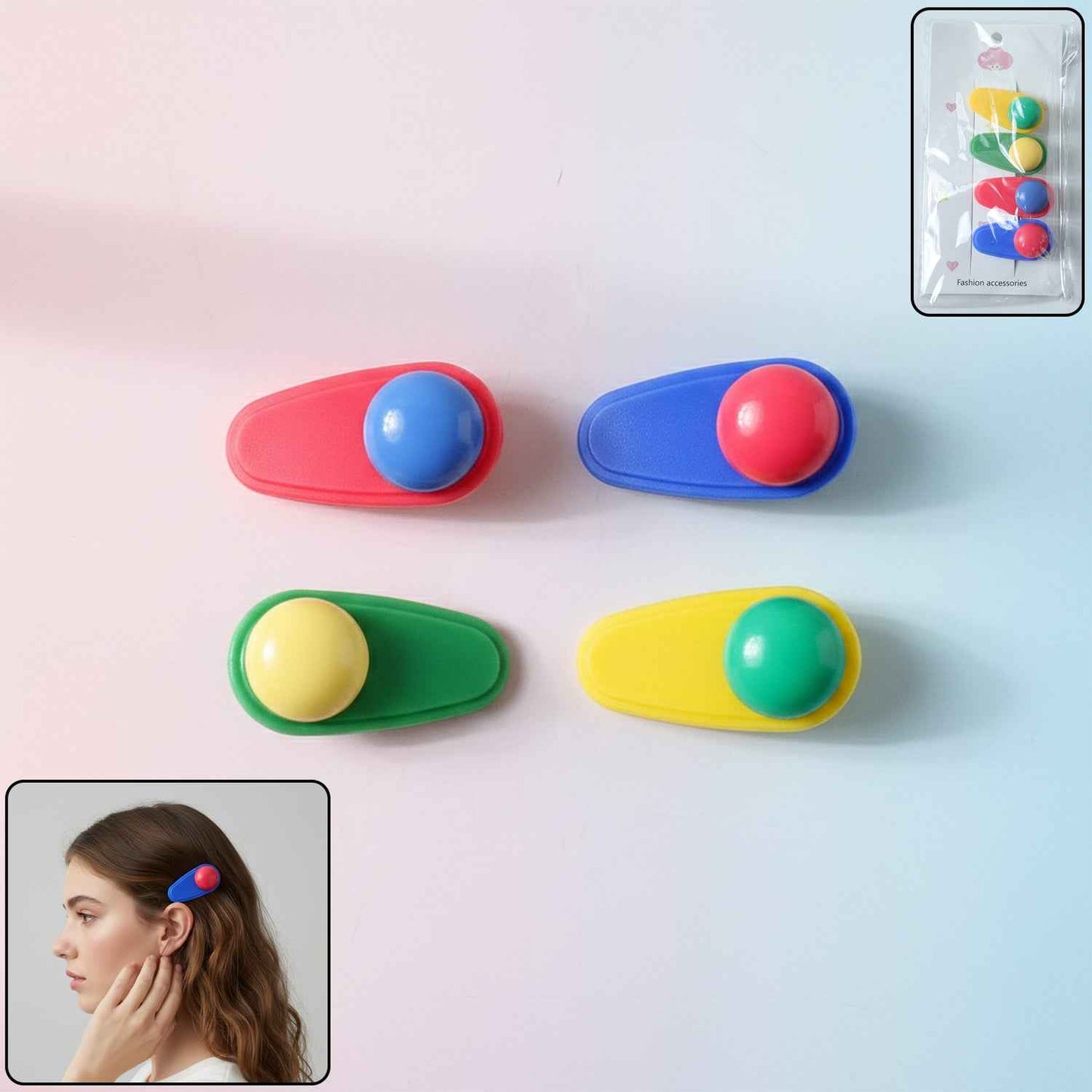 Decorative Snap Hair Clip Set (4 Pc)
