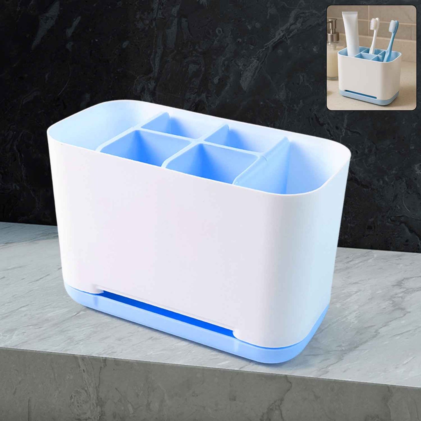6 Compartment Multi Purpose Organizer Toothbrush Holder Stand Plastic Caddy (1 Pc)