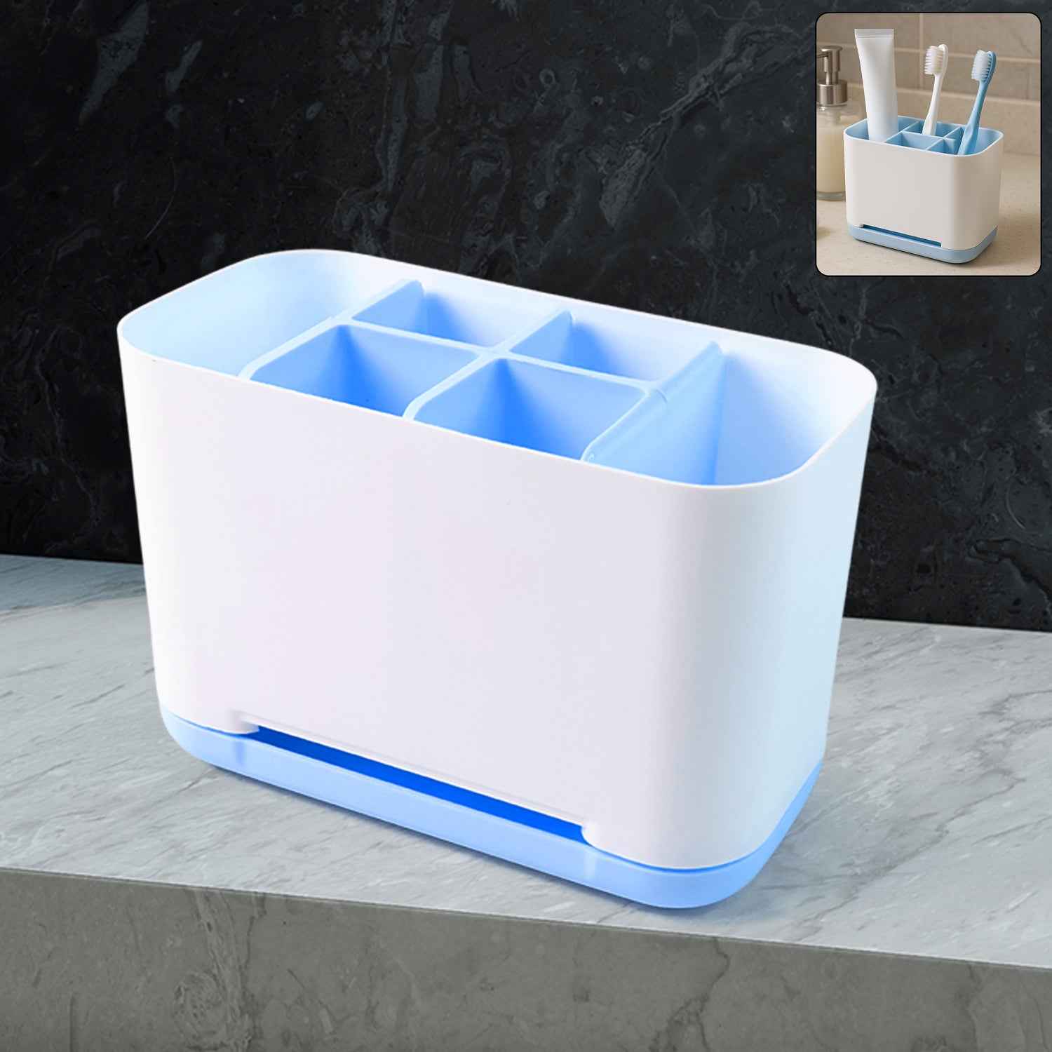 6 Compartment Multi Purpose Organizer Toothbrush Holder Stand Plastic Caddy (1 Pc)