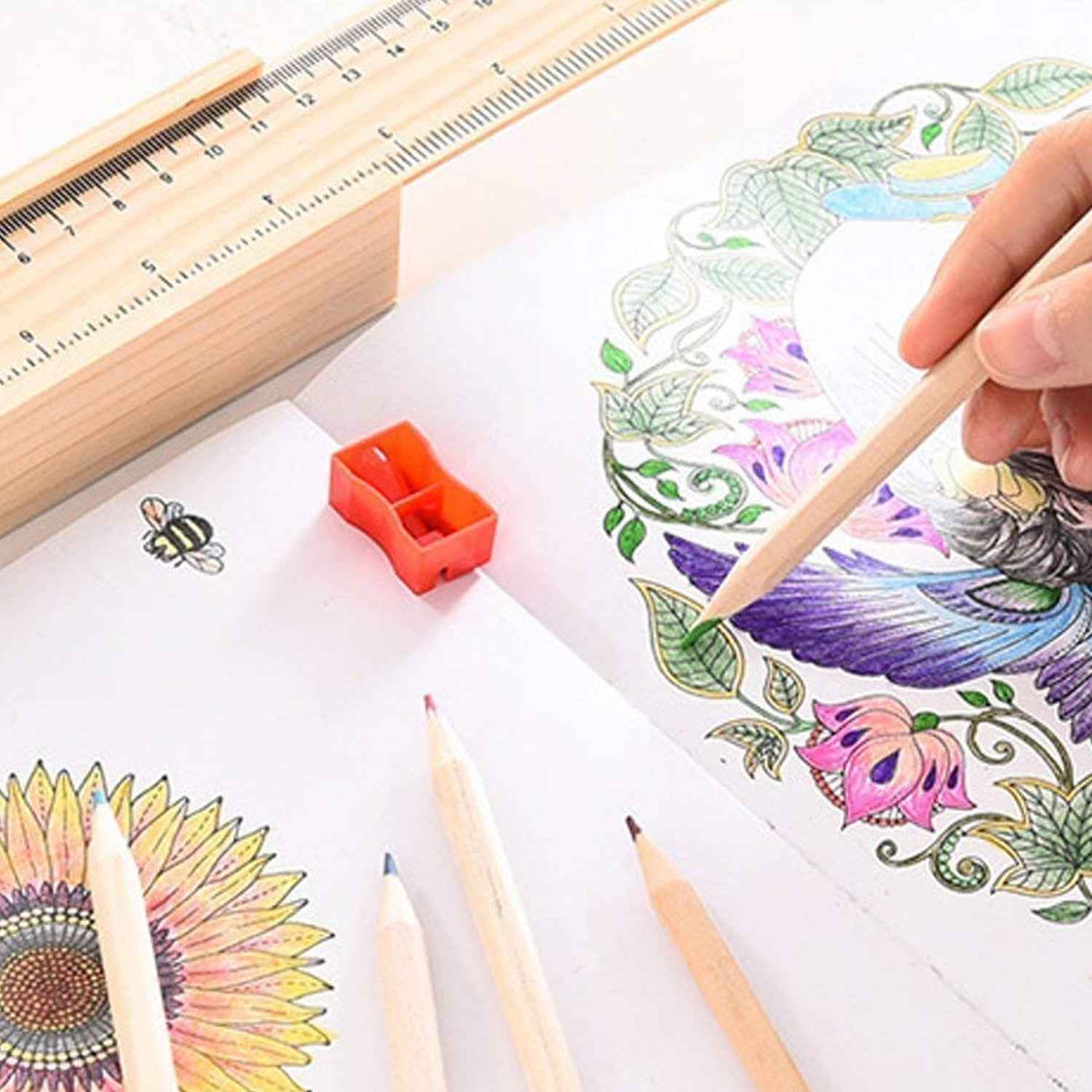 4726 Colorful Wooden Pencil Set With Pencil Box Ruler Sharpener For For Kids Artist Architect