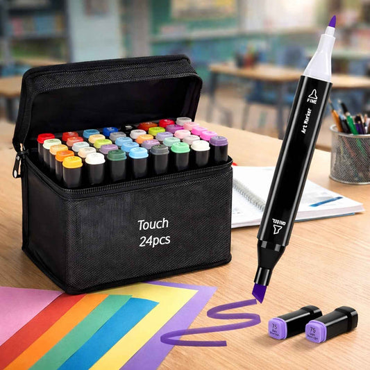 24 Pc Dual Tip Sketch Marker Pen Set With Storage Pouch