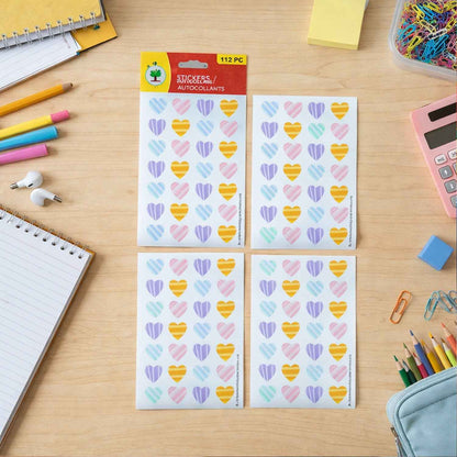 Colorful Heart Shape Decorative Sticker Set (4 Sheets 112 Pc)