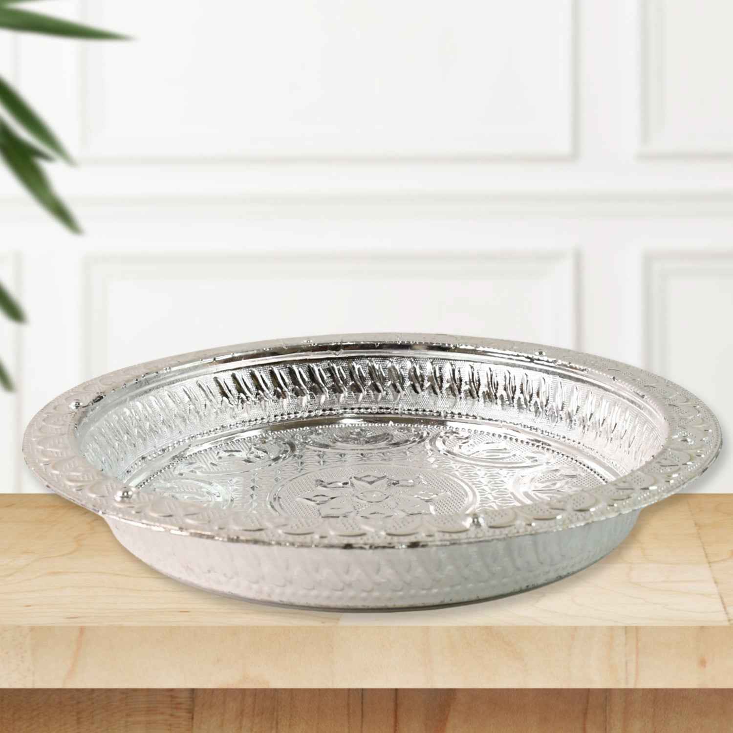 Traditional Silver Finish Plastic Pooja Thali (1 Pc)