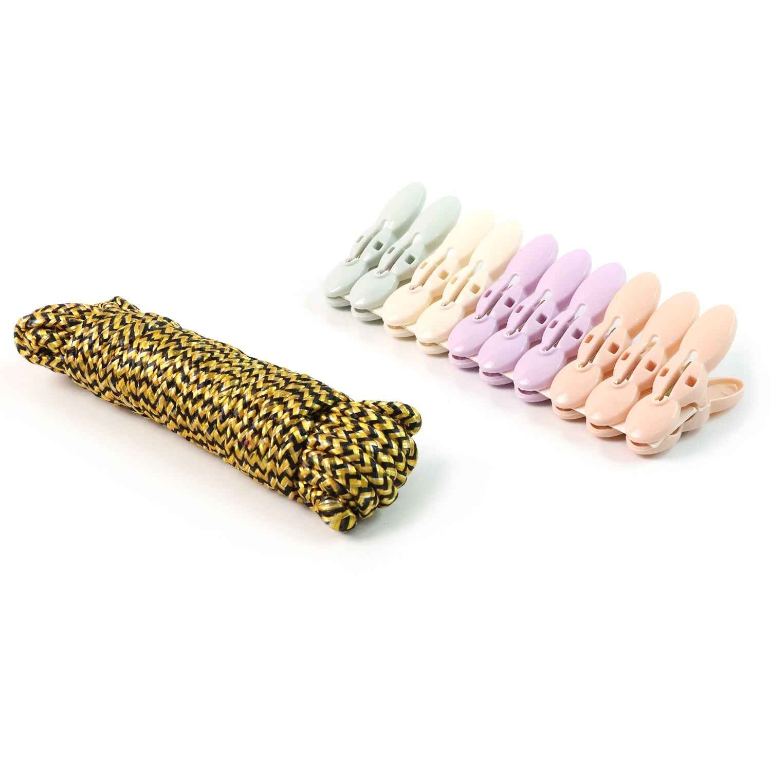 Clothes Drying Rope With Multipurpose Cloth Clips (1 Set)