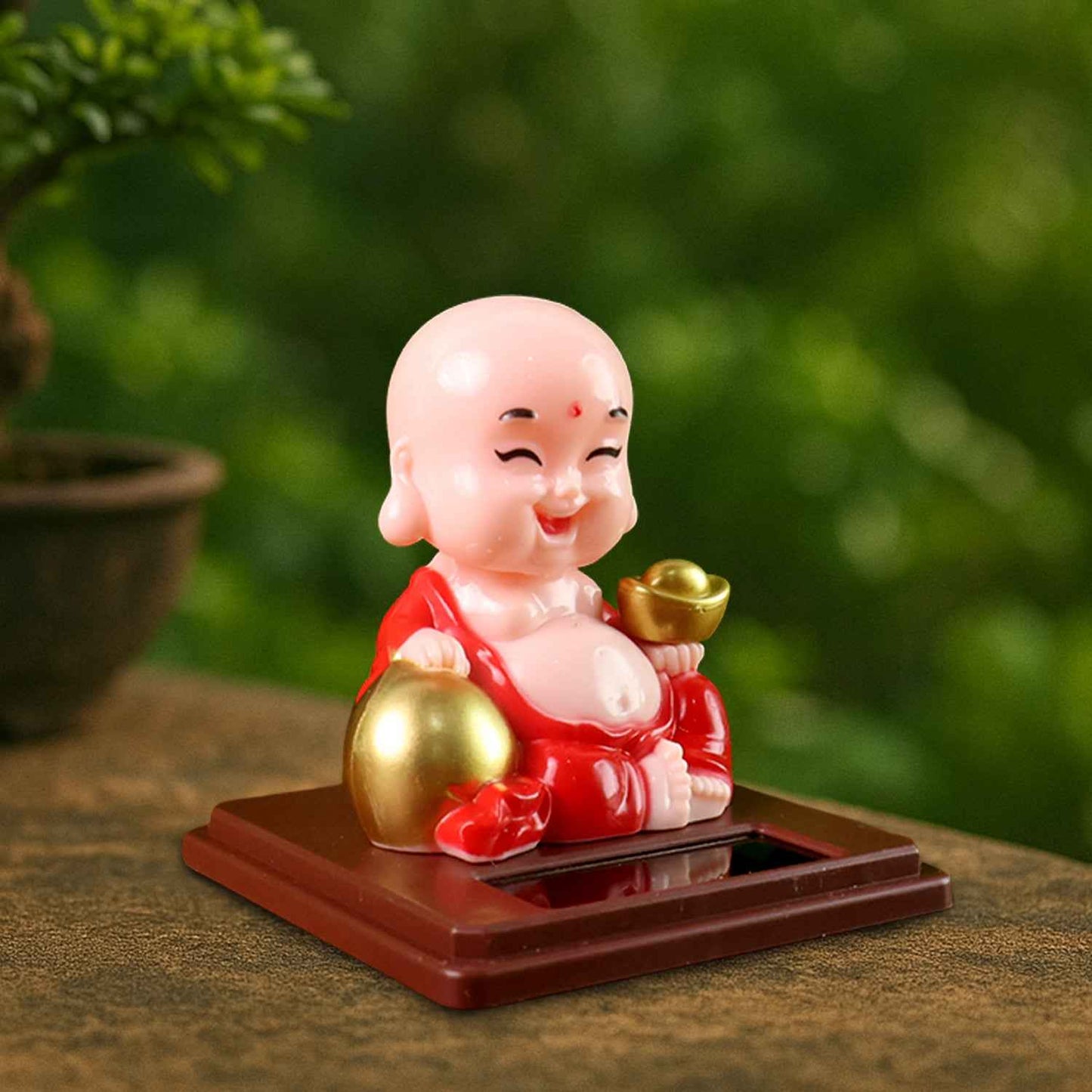 Solar Power Moving Head Buddha Statue Car Ornament (1 Pc  Mix Color)