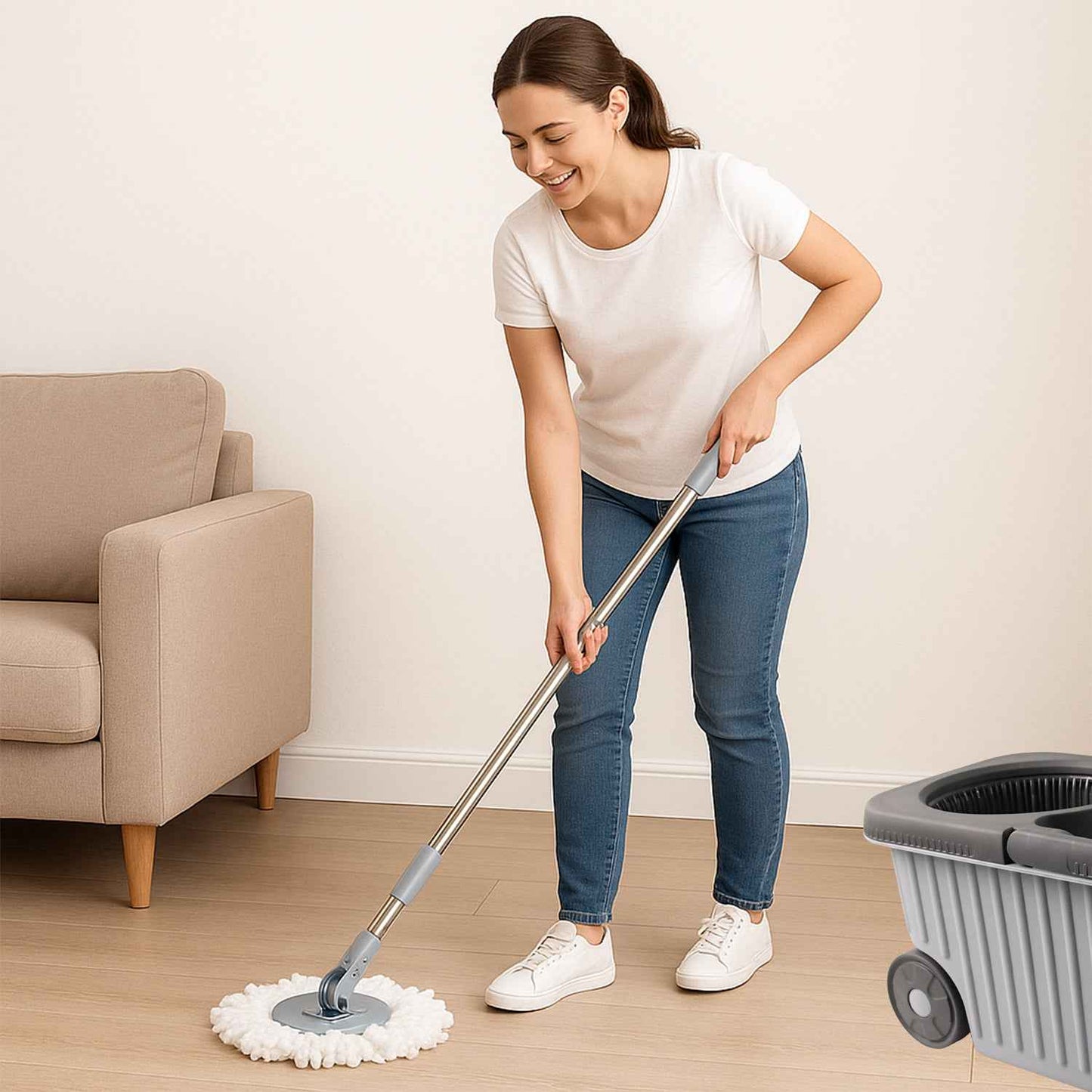 Apex Magic Spin Mop Cleaning Set With Dual Chamber Bucket  Wheels