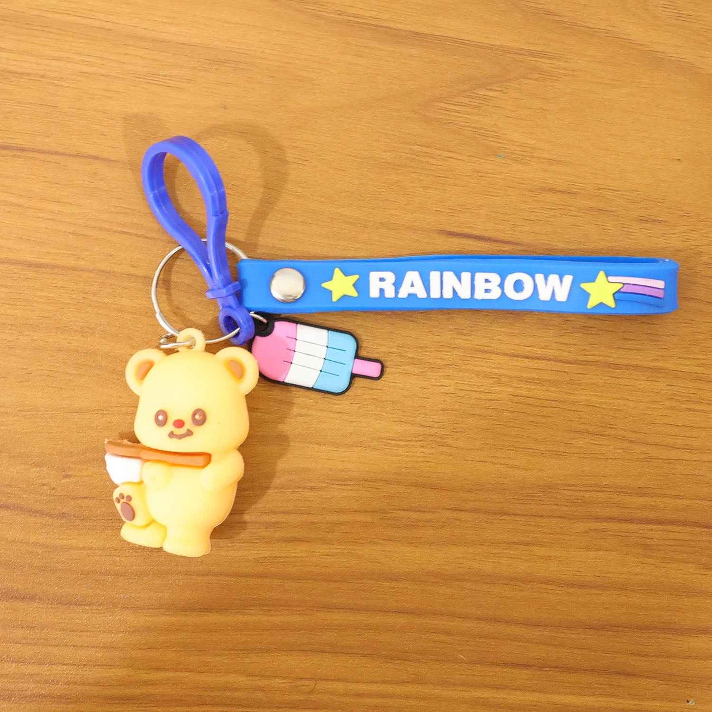 Cute Bear Cartoon Keychain With Rainbow Strap (1 Pc)