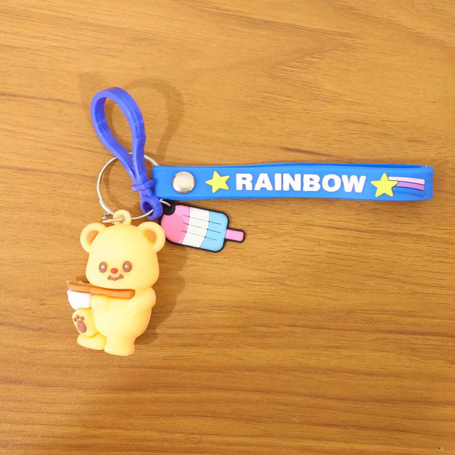 Cute Bear Cartoon Keychain With Rainbow Strap (1 Pc)