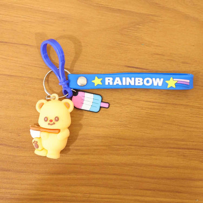 Cute Bear Cartoon Keychain With Rainbow Strap (1 Pc)
