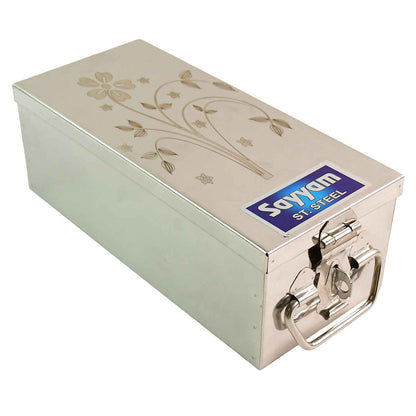 Premium Stainless Steel Velvet Lined Jewellery Storage Box With Lock And Red Interior