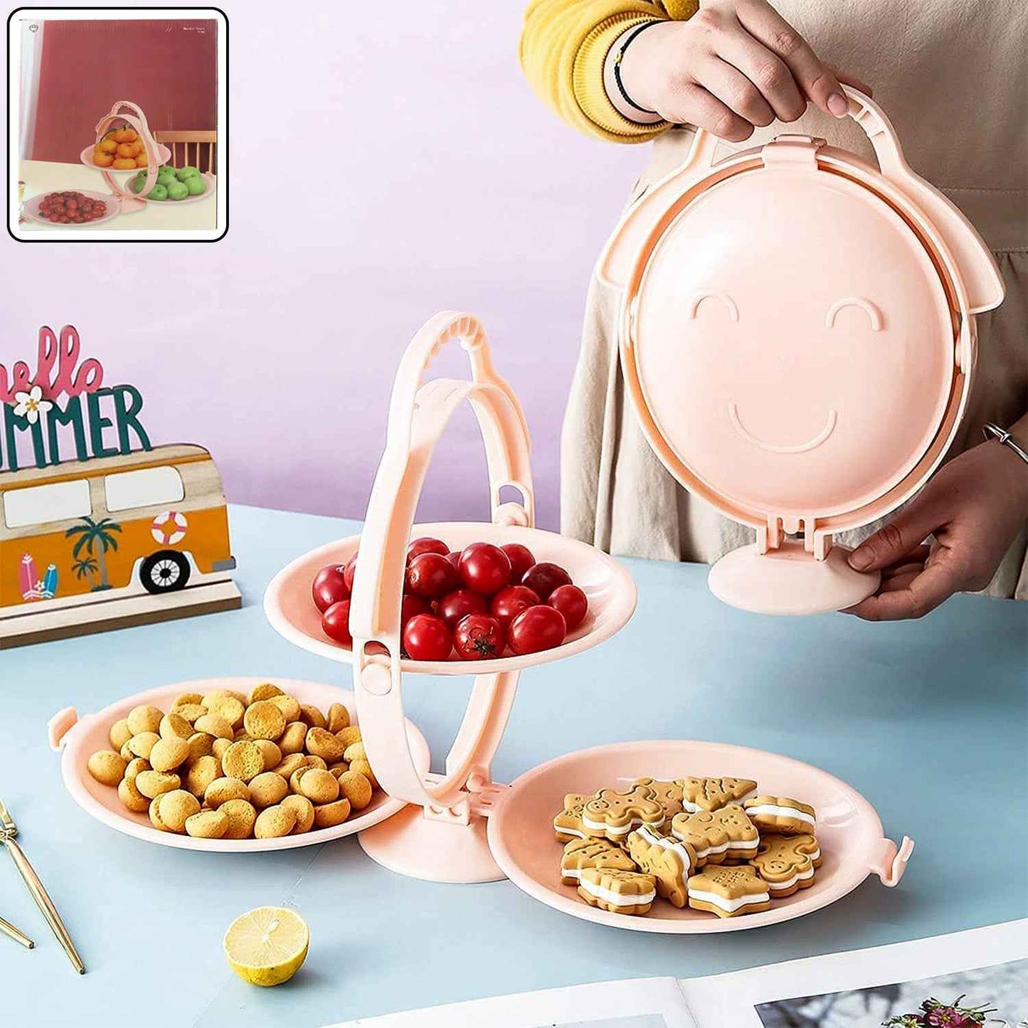 3-layer Foldable Multi-purpose Snack Fruit  Dessert Serving Stand (1 Pc)