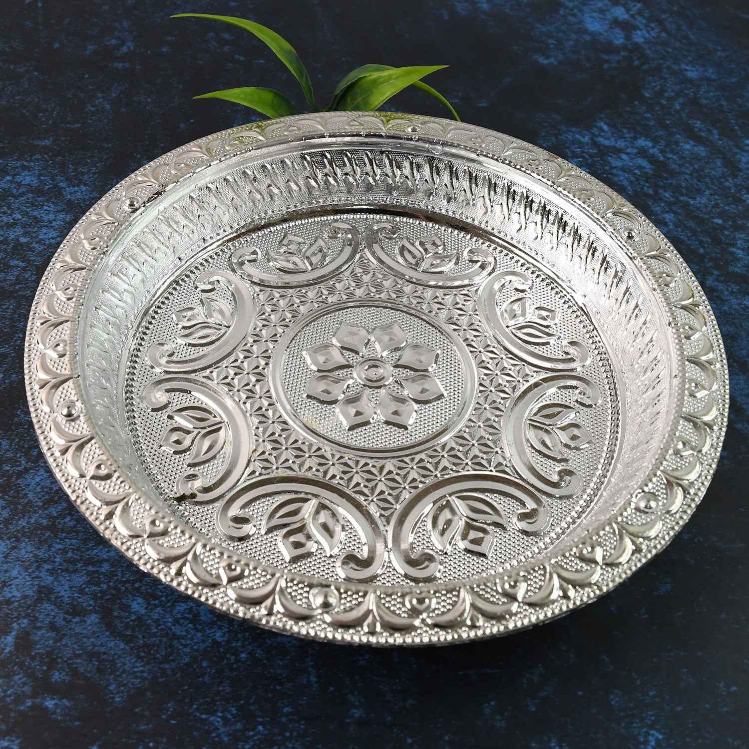 Traditional Silver Finish Plastic Pooja Thali (1 Pc)