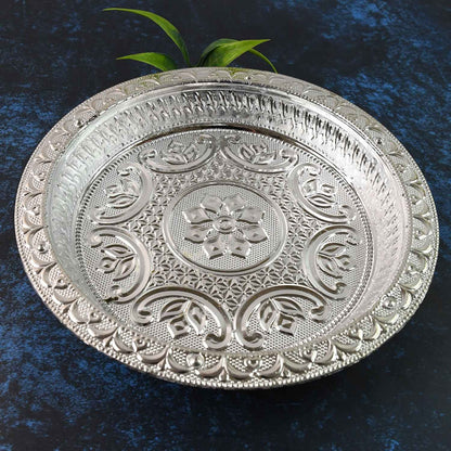 Traditional Silver Finish Plastic Pooja Thali (1 Pc)