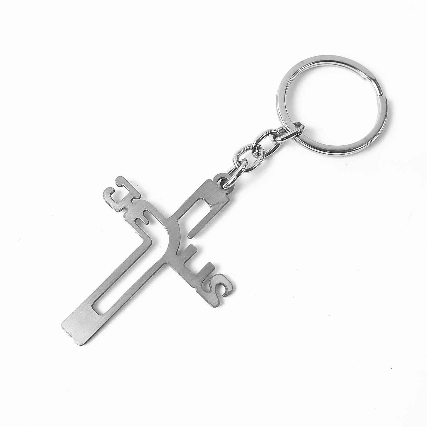 Elegant Metal Cross Keychain With Gujarati Jesus Script  Religious Faith Key Ring