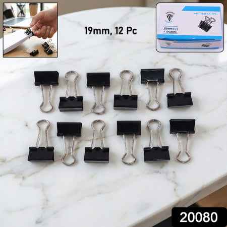 Black Metal Binder Clips (19 Mm 12 Pieces Set)