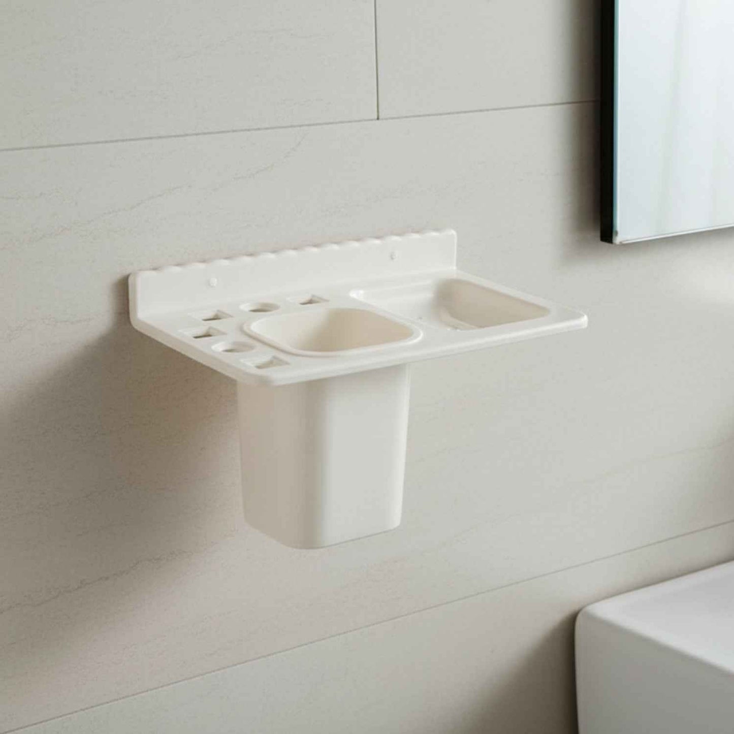 3in1 Wall Mounted Multi-compartment Toothbrush  Soap Holder With Cup (1 Pc)