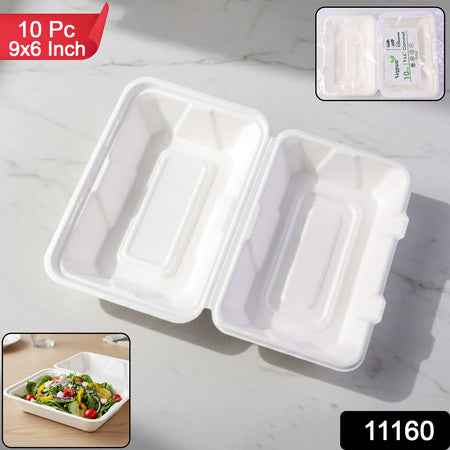 Vegnar Premium Bagasse Clamshell Food Box (10 Pc 9x6 Inch)